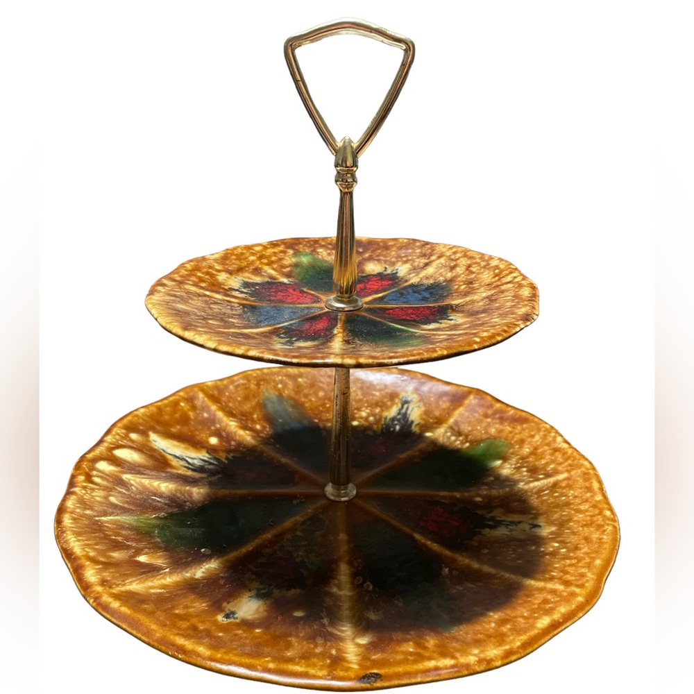 Vintage MCM 1960 2 Tier Dessert/Appetizer Tray Multicolored